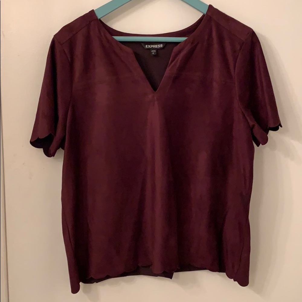 Express Faux Suede Scalloped Hem Top